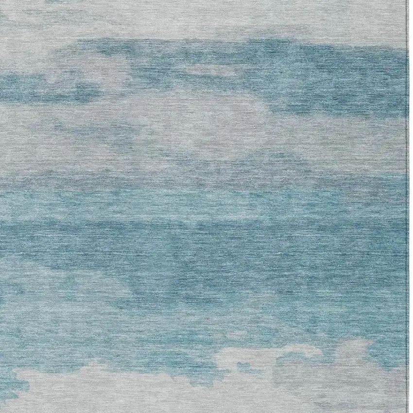 Sky Blue And Blue Abstract Washable Indoor Outdoor Area Rug Photo 4