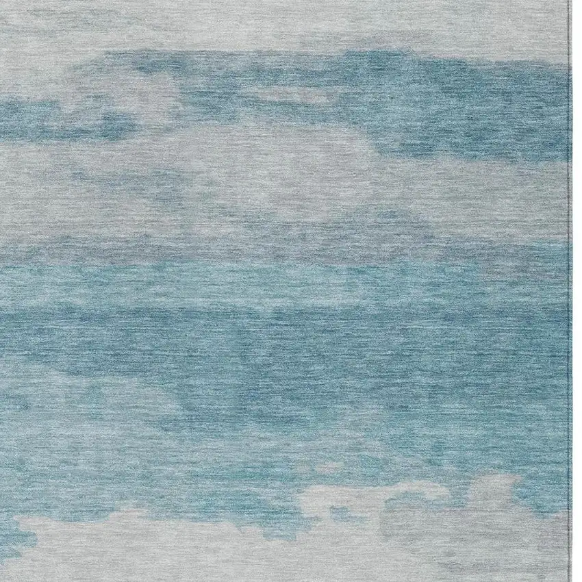 Sky Blue And Blue Abstract Washable Indoor Outdoor Area Rug Photo 5
