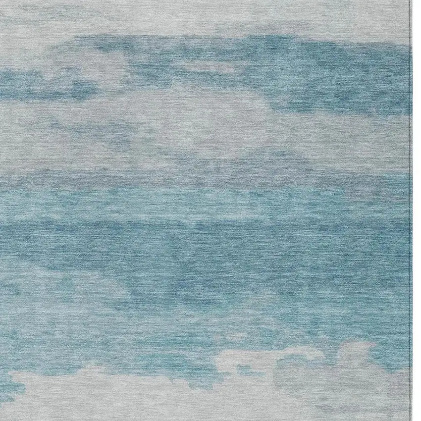 Sky Blue And Blue Abstract Washable Indoor Outdoor Area Rug Photo 2