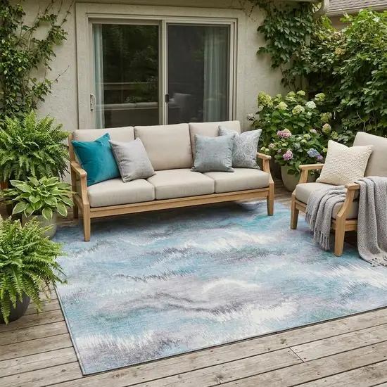 Sky Blue And Blue Abstract Washable Indoor Outdoor Area Rug Photo 1
