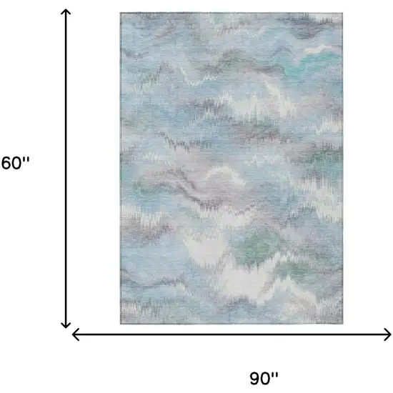 Sky Blue And Blue Abstract Washable Indoor Outdoor Area Rug Photo 7