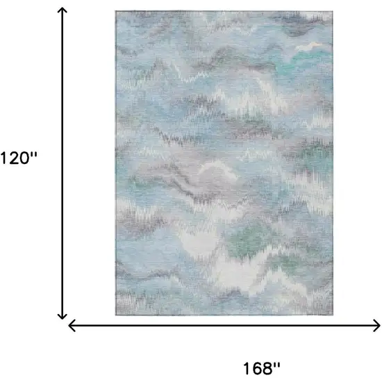 Sky Blue And Blue Abstract Washable Indoor Outdoor Area Rug Photo 6