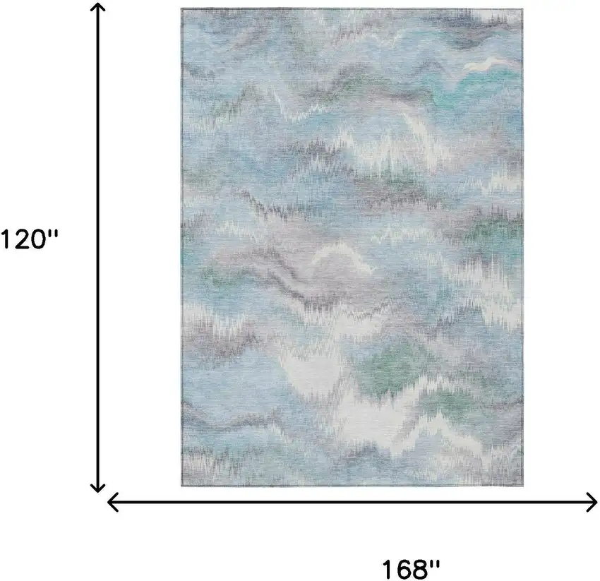 Sky Blue And Blue Abstract Washable Indoor Outdoor Area Rug Photo 6