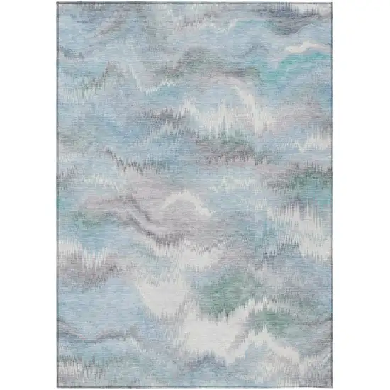 Sky Blue And Blue Abstract Washable Indoor Outdoor Area Rug Photo 2