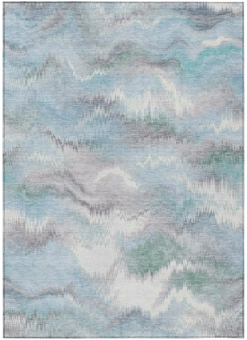 Sky Blue And Blue Abstract Washable Indoor Outdoor Area Rug Photo 2