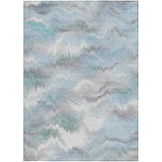Sky Blue And Blue Abstract Washable Indoor Outdoor Area Rug Photo 3