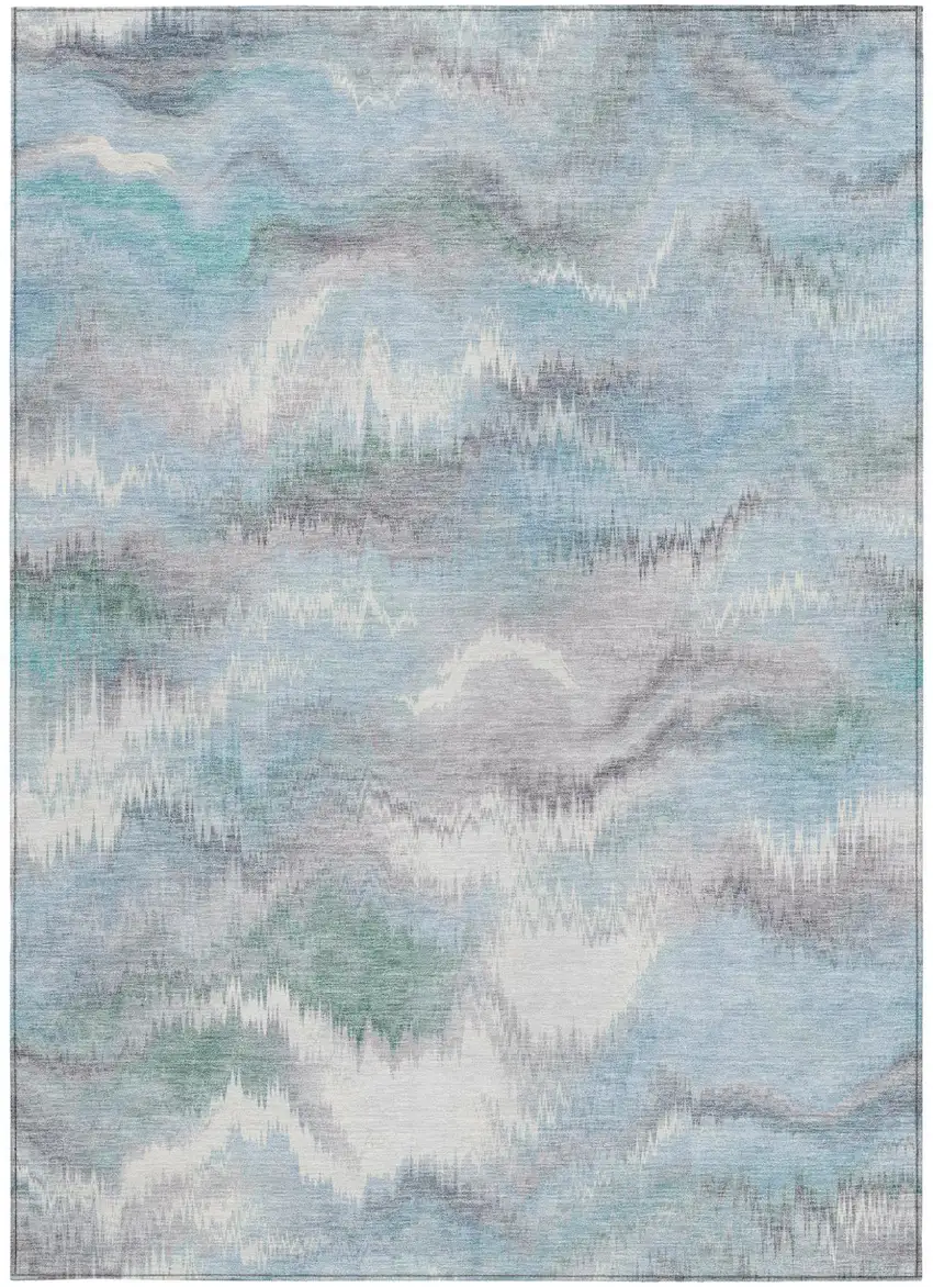 Sky Blue And Blue Abstract Washable Indoor Outdoor Area Rug Photo 3