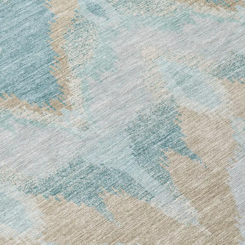 Sky Blue And Blue Abstract Washable Indoor Outdoor Area Rug Photo 5