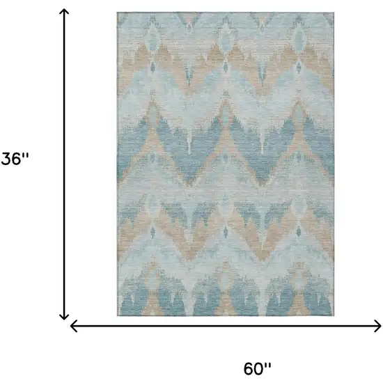 Sky Blue And Blue Abstract Washable Indoor Outdoor Area Rug Photo 6