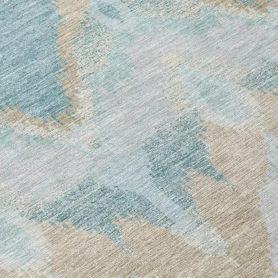 Sky Blue And Blue Abstract Washable Indoor Outdoor Area Rug Photo 5
