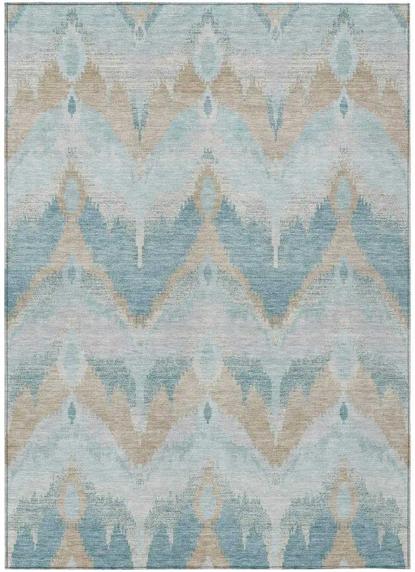 Sky Blue And Blue Abstract Washable Indoor Outdoor Area Rug Photo 1
