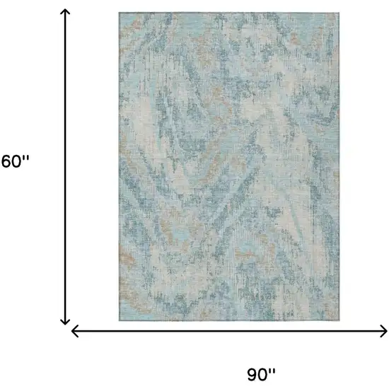 Sky Blue And Blue Abstract Washable Indoor Outdoor Area Rug Photo 6