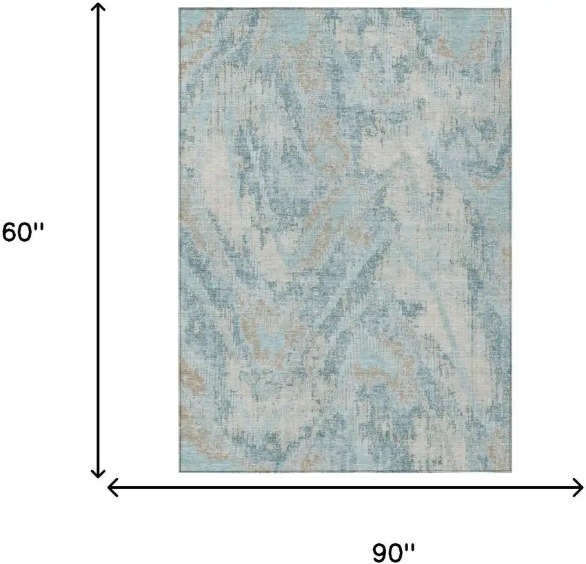 Sky Blue And Blue Abstract Washable Indoor Outdoor Area Rug Photo 6