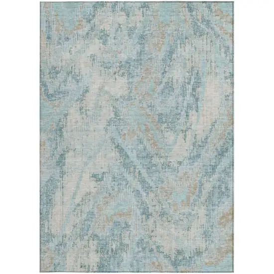 Sky Blue And Blue Abstract Washable Indoor Outdoor Area Rug Photo 3
