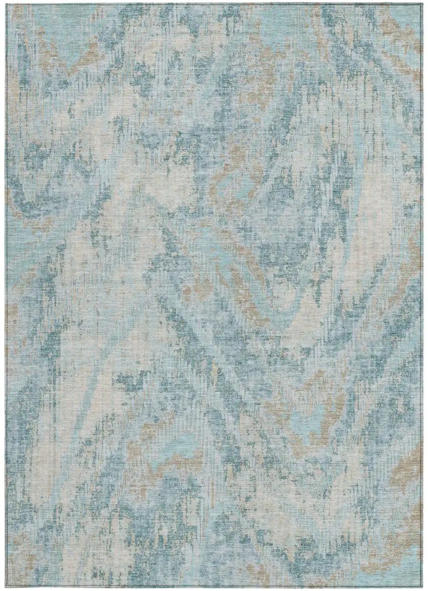Sky Blue And Blue Abstract Washable Indoor Outdoor Area Rug Photo 3