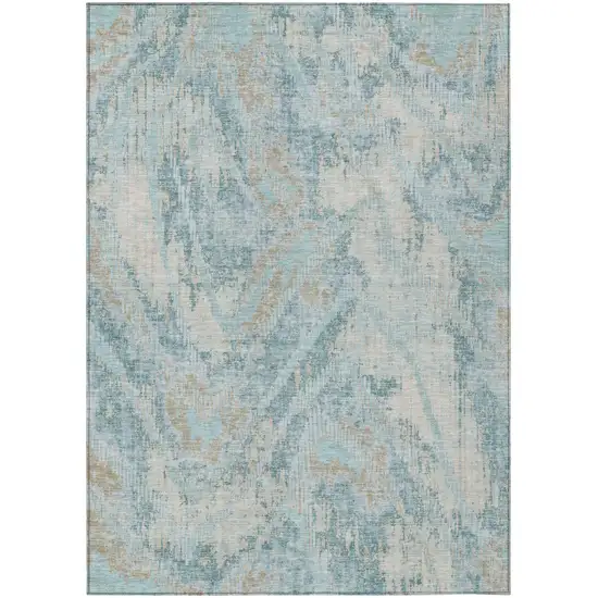 Sky Blue And Blue Abstract Washable Indoor Outdoor Area Rug Photo 2