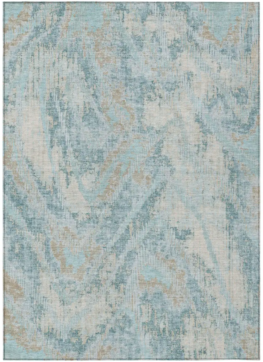Sky Blue And Blue Abstract Washable Indoor Outdoor Area Rug Photo 2