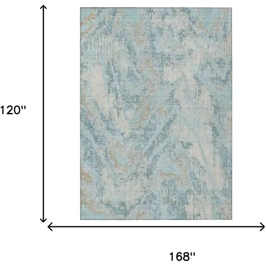 Sky Blue And Blue Abstract Washable Indoor Outdoor Area Rug Photo 6