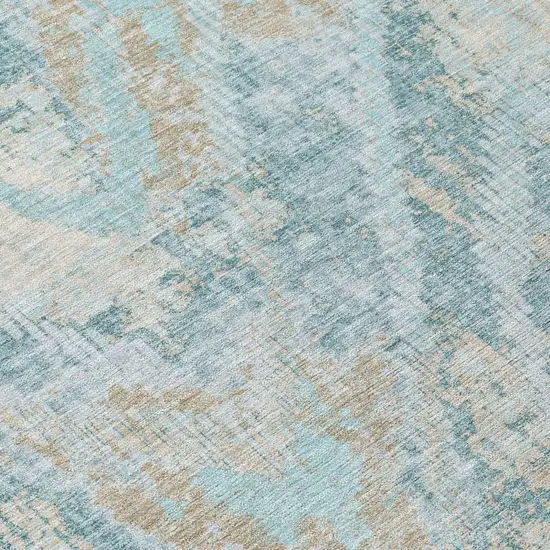 Sky Blue And Blue Abstract Washable Indoor Outdoor Area Rug Photo 5