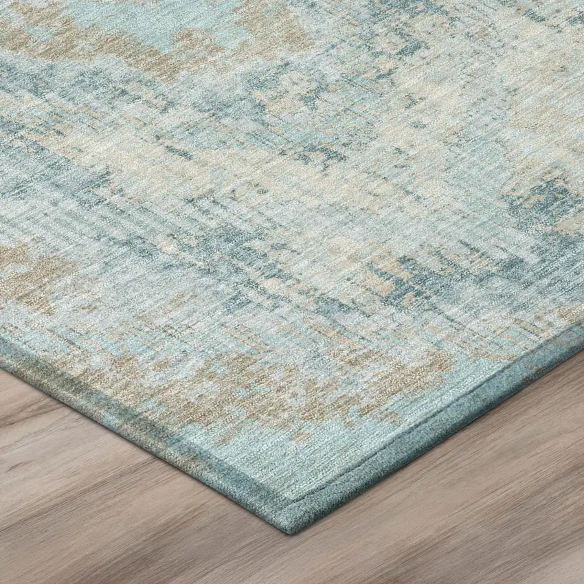 Sky Blue And Blue Abstract Washable Indoor Outdoor Area Rug Photo 4