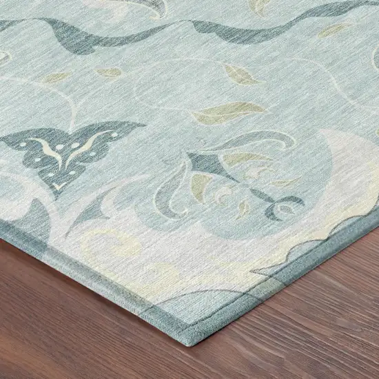 Sky Blue And Blue Damask Washable Indoor Outdoor Area Rug Photo 4