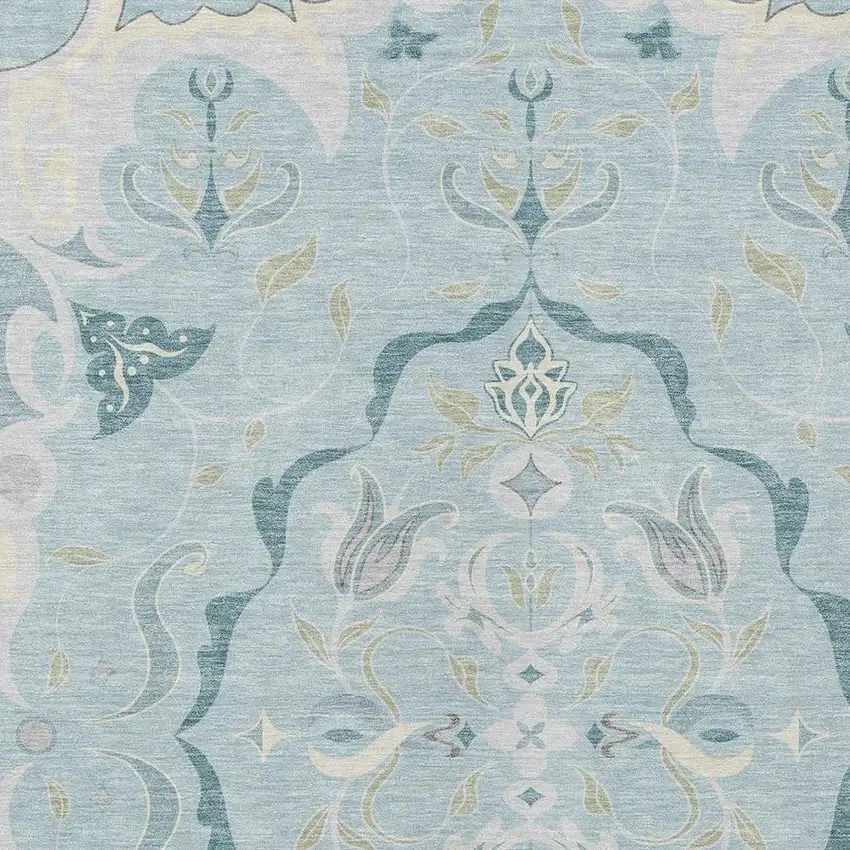 Sky Blue And Blue Damask Washable Indoor Outdoor Area Rug Photo 2