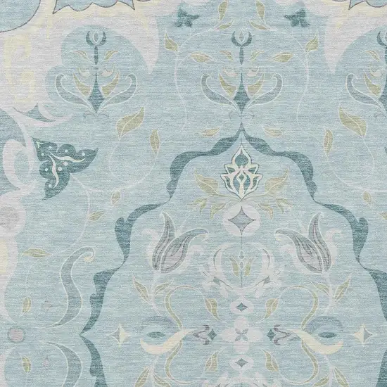 Sky Blue And Blue Damask Washable Indoor Outdoor Area Rug Photo 2