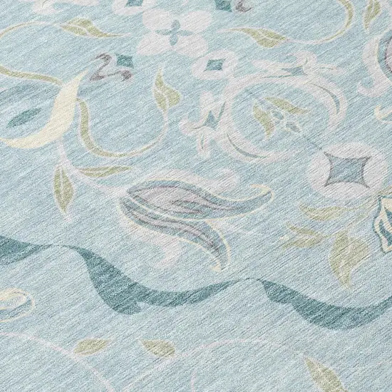 Sky Blue And Blue Damask Washable Indoor Outdoor Area Rug Photo 5