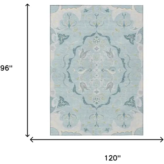 Sky Blue And Blue Damask Washable Indoor Outdoor Area Rug Photo 6