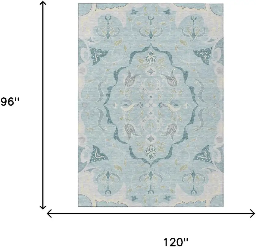 Sky Blue And Blue Damask Washable Indoor Outdoor Area Rug Photo 6