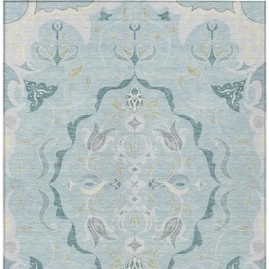 Sky Blue And Blue Damask Washable Indoor Outdoor Area Rug Photo 1