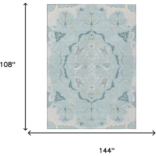 Sky Blue And Blue Damask Washable Indoor Outdoor Area Rug Photo 6