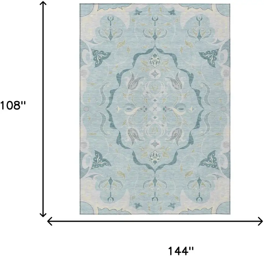 Sky Blue And Blue Damask Washable Indoor Outdoor Area Rug Photo 6