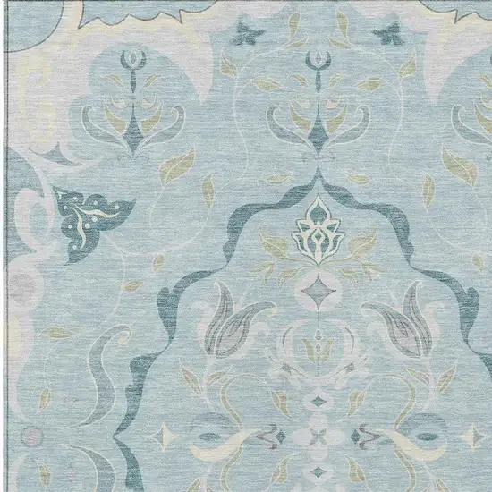Sky Blue And Blue Damask Washable Indoor Outdoor Area Rug Photo 2