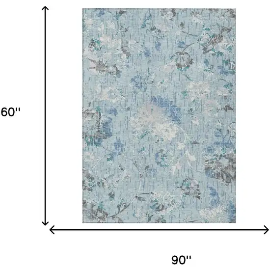 Sky Blue And Blue Floral Washable Indoor Outdoor Area Rug Photo 6
