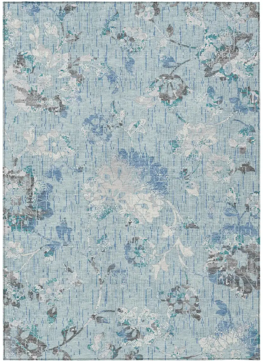 Sky Blue And Blue Floral Washable Indoor Outdoor Area Rug Photo 1