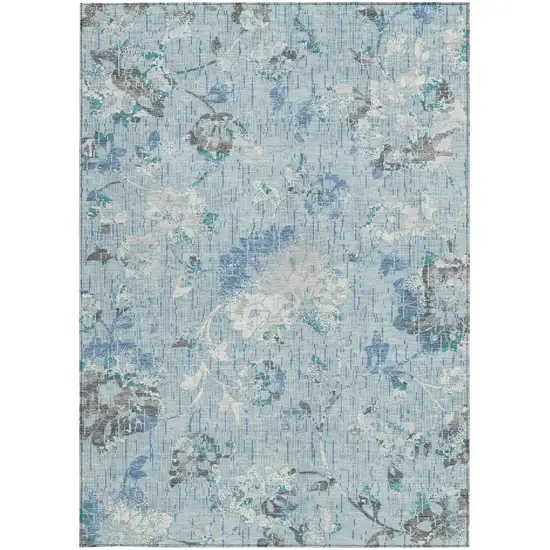 Sky Blue And Blue Floral Washable Indoor Outdoor Area Rug Photo 3