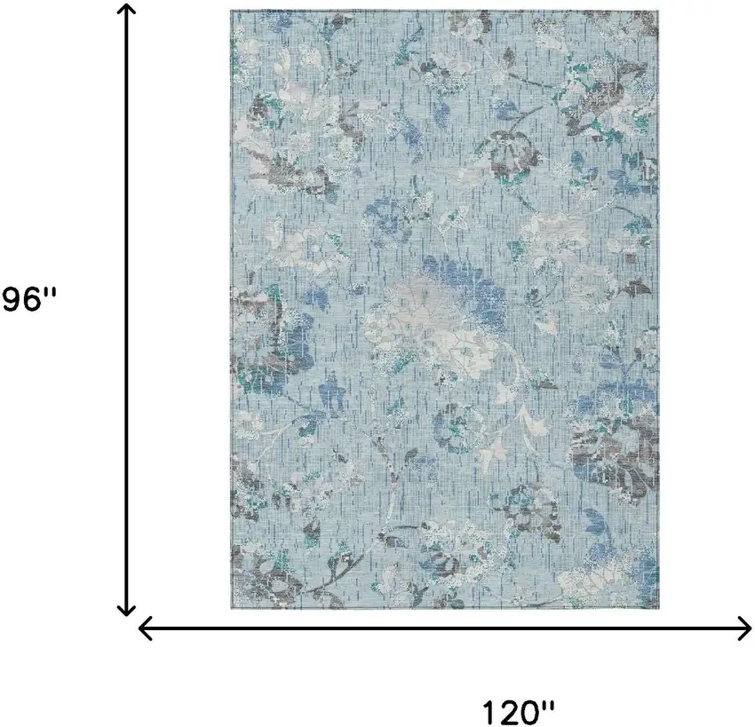 Sky Blue And Blue Floral Washable Indoor Outdoor Area Rug Photo 6