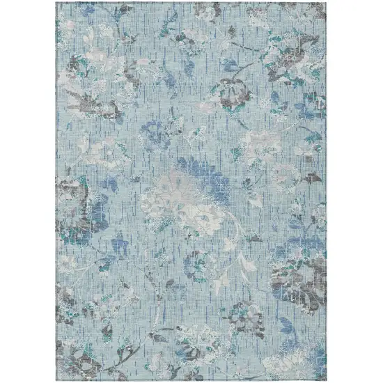 Sky Blue And Blue Floral Washable Indoor Outdoor Area Rug Photo 1