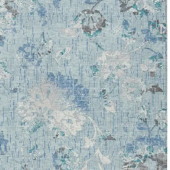 Sky Blue And Blue Floral Washable Indoor Outdoor Area Rug Photo 2