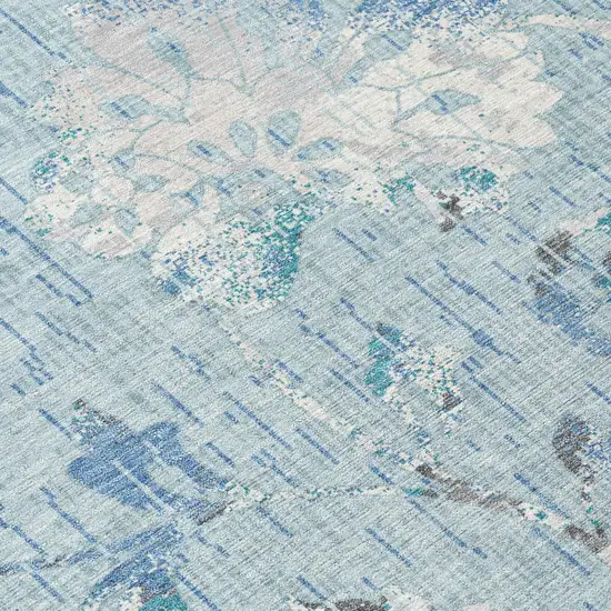 Sky Blue And Blue Floral Washable Indoor Outdoor Area Rug Photo 5