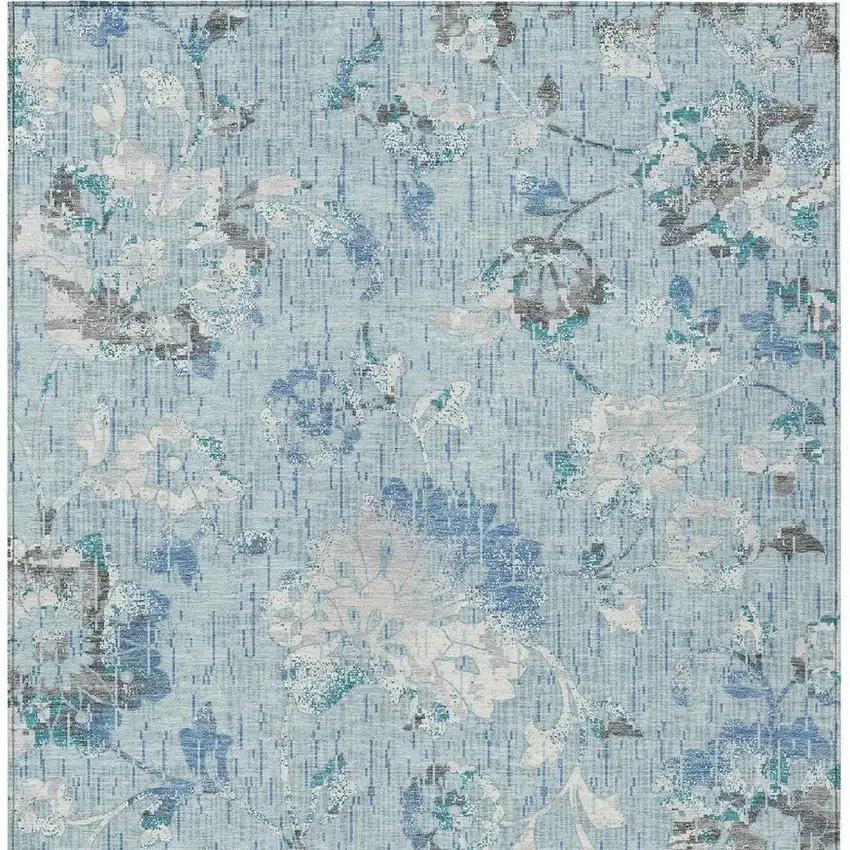 Sky Blue And Blue Floral Washable Indoor Outdoor Area Rug Photo 1