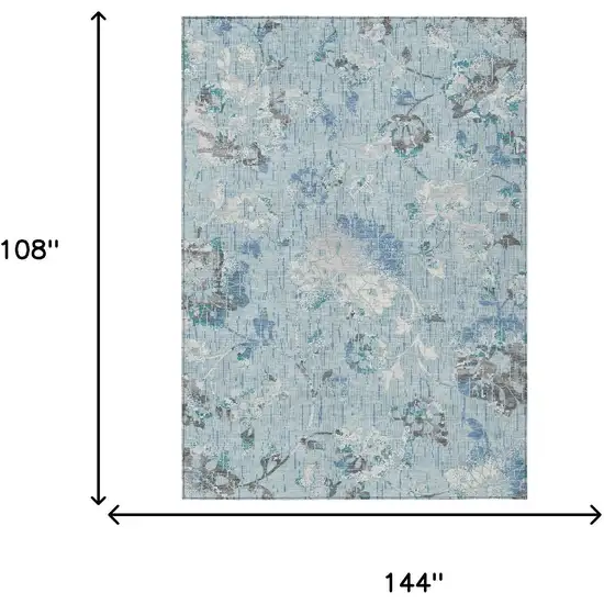 Sky Blue And Blue Floral Washable Indoor Outdoor Area Rug Photo 6