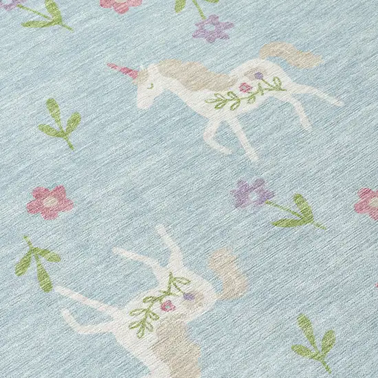 Sky Blue And Blue Floral Washable Indoor Outdoor Area Rug Photo 8