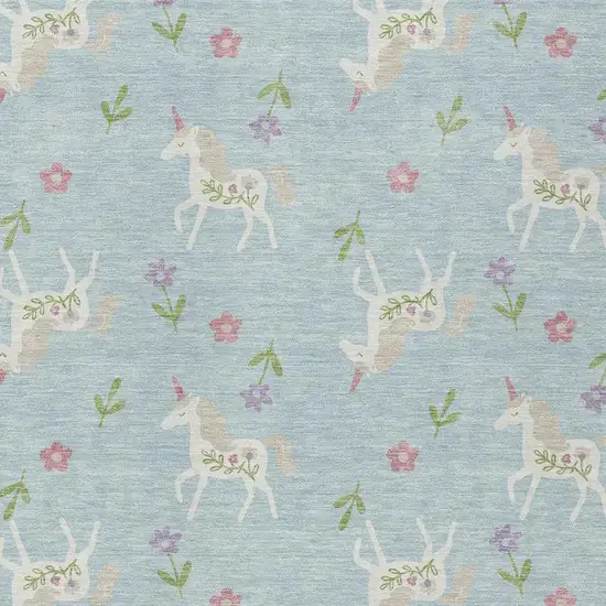 Sky Blue And Blue Floral Washable Indoor Outdoor Area Rug Photo 5