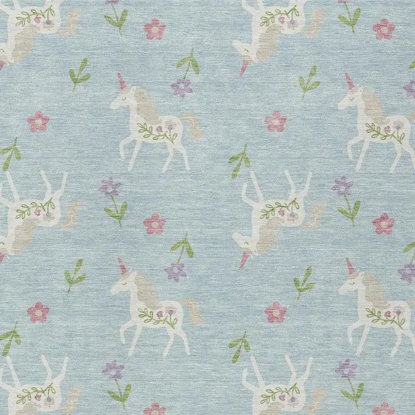 Sky Blue And Blue Floral Washable Indoor Outdoor Area Rug Photo 5