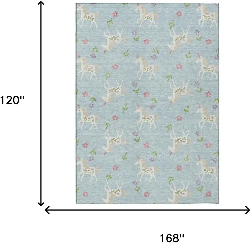 Sky Blue And Blue Floral Washable Indoor Outdoor Area Rug Photo 9