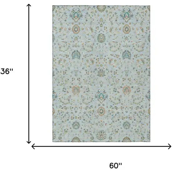 Sky Blue And Blue Floral Washable Indoor Outdoor Area Rug Photo 5