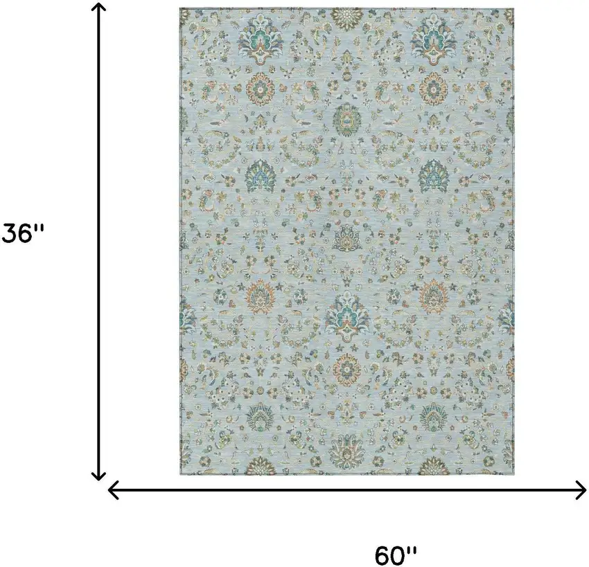 Sky Blue And Blue Floral Washable Indoor Outdoor Area Rug Photo 5