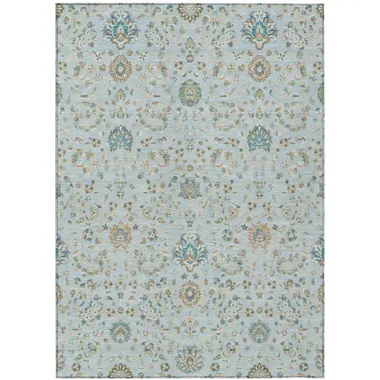 Sky Blue And Blue Floral Washable Indoor Outdoor Area Rug Photo 2